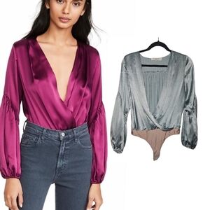 Amanda Uprichard Zora Plunging VNeck Long Bell Sleeve Bodysuit Size Small